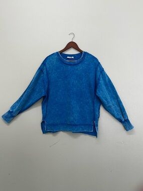 Zenana Outfitters Bright Blue Distressed Crewneck Sweatshirt